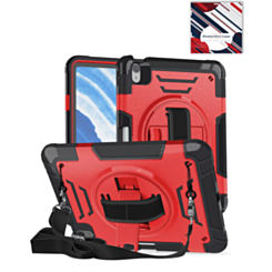 Shockproof Tablet Case with Rotating Hand Strap & Shoulder Strap Kickstand (RED) for iPad 10 2022 (10.9") / iPad 11 (A16) (Only Ground Shipping)