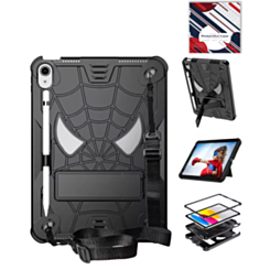 Rugged SpiderGrip Tablet Case with Kickstand & Shoulder Strap (BLACK) for iPad 10 2022 (10.9") / iPad 11 (A16) (Only Ground Shipping)