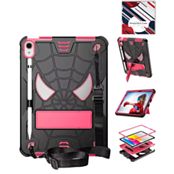 Rugged SpiderGrip Tablet Case with Kickstand & Shoulder Strap (BLACK & PINK) for iPad 10 2022 (10.9") / iPad 11 (A16) (Only Ground Shipping)