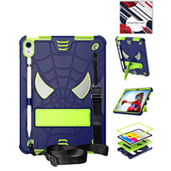 Rugged SpiderGrip Tablet Case with Kickstand & Shoulder Strap (NAVY BLUE & GREEN) for iPad 10 2022 (10.9") / iPad 11 (A16) (Only Ground Shipping)