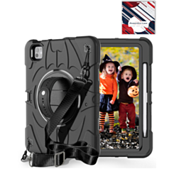 Rugged Tablet Case with Rotating Stand & Shoulder Strap (BLACK) for iPad Pro 11 (2024 / 2025) (Only Ground Shipping)