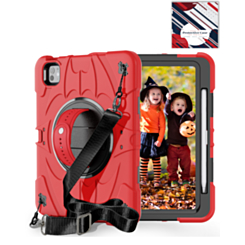 Rugged Tablet Case with Rotating Stand & Shoulder Strap (RED) for iPad Pro 11 (2024 / 2025) (Only Ground Shipping)