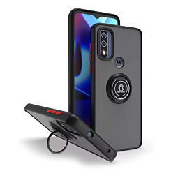 Moto G Pure- G Power 2022-G Play (2022 / 2023) Hard PC Rear / Soft TPU Colorful Border Case with I-ring Holder - BLACK (Only Ground Shipping)