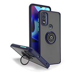 Moto G Pure- G Power 2022-G Play (2022 / 2023) Hard PC Rear / Soft TPU Colorful Border Case with I-ring Holder - NAVY BLUE (Only Ground Shipping)