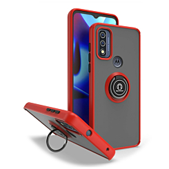 Moto G Pure- G Power 2022-G Play (2022 / 2023) Hard PC Rear / Soft TPU Colorful Border Case with I-ring Holder - RED (Only Ground Shipping)