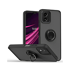 Moto G Play 4G (2024) Hard PC Rear / Soft TPU Colorful Border Case with I - ring Holder - BLACK (Only Ground Shipping)