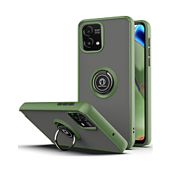 Moto G Power 5G 2023 Hard PC Rear / Soft TPU Colorful Border Case with I-ring Holder - NAVY GREEN (Only Ground Shipping)