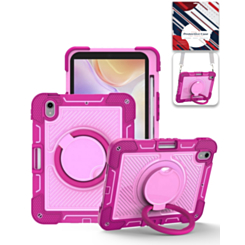 Multi-Functional Rugged Swivel Stand Case with Shoulder Strap (HOT PINK) for iPad Mini 6 / 7 (Only Ground Shipping)