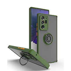 Galaxy Note 20 Ultra Hard PC Rear / Soft TPU Colorful Border Case with I-ring Holder -DARK GREEN (Only Ground Shipping)