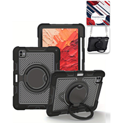 Multi-Functional Rugged Swivel Stand Case with Shoulder Strap (BLACK) for iPad Pro 11 (2024 / 2025) (Only Ground Shipping)