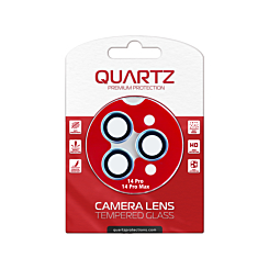 Stock up on the QUARTZ HD tempered glass with metal ring for the iPhone 14 Pro and 14 Pro Max back camera in Blue.