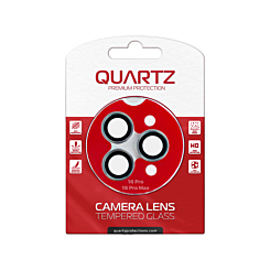 Grab wholesale deals on the Quartz HD Tempered Glass with Metal Ring in Gray for iPhone 16 Pro and 16 Pro Max Back Camera.