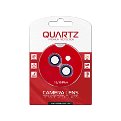 Grab the wholesale deals on the Quartz HD tempered glass with glitter diamond camera lens for iPhone 15 and 15 Plus back camera, purple.