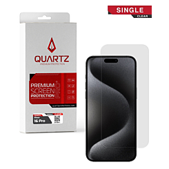 Shop the QUARTZ Clear Tempered Glass for iPhone 16 Pro, single pack.