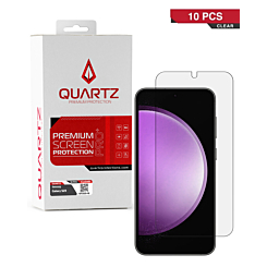 Purchase the QUARTZ clear tempered glass for Galaxy S23. Pack of 10.