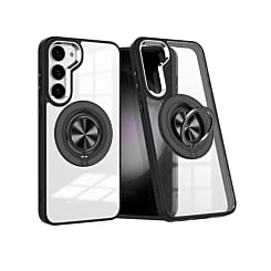 Galaxy S23 Plus Transparent Wireless Charging Case with Ring Holder - BLACK (Only Ground Shipping)