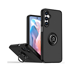 Hard PC Rear / Soft TPU Colorful Border Case with I - ring Holder - BLACK Galaxy S25 FE (Only Ground Shipping)