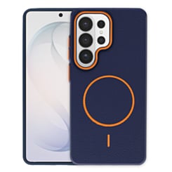 Magnetic Leather Soft Cases (WAYNE BLUE & ORANGE) for Galaxy S26 Ultra (Only Ground Shipping)