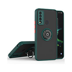 Hard PC Rear / Soft TPU Colorful Border Case with I-ring Holder - DARK GREEN for TCL 20 XE (Only Ground Shipping)