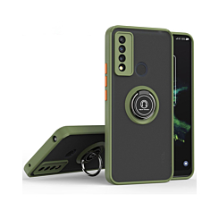 Hard PC Rear / Soft TPU Colorful Border Case with I-ring Holder - GREEN for TCL 20 XE (Only Ground Shipping)