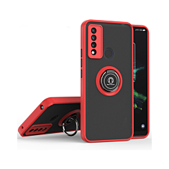Hard PC Rear / Soft TPU Colorful Border Case with I-ring Holder - RED for TCL 20 XE (Only Ground Shipping)