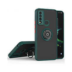 Hard PC Rear / Soft TPU Colorful Border Case with I-ring Holder - DARK GREEN for TCL 30 XE (Only Ground Shipping)