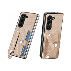 Galaxy Z Fold 5 Carbon Fiber Texture Card Slot Wrist Strap Holder Case - WHITE (Only Ground Shipping)