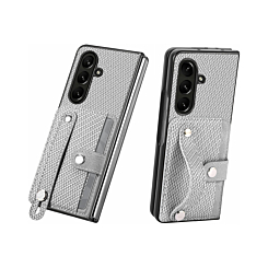 Galaxy Z Fold 7 Carbon Fiber Texture Card Slot Wrist Strap Holder Case - WHITE (Only Ground Shipping)