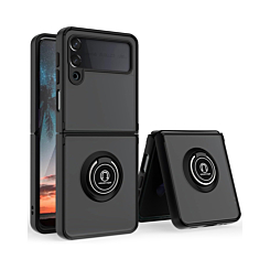 Galaxy Z Flip 3 Hard PC Rear / Soft TPU Colorful Border Case with I - ring Holder - BLACK (Only Ground Shipping)