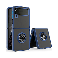 Galaxy Z Flip 3 Hard PC Rear / Soft TPU Colorful Border Case with I - ring Holder - NAVY BLUE (Only Ground Shipping)