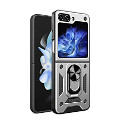 Galaxy Z Flip 5 Dual Layers Hybrid Case with Metal Ring - SILVER (Only Ground Shipping)
