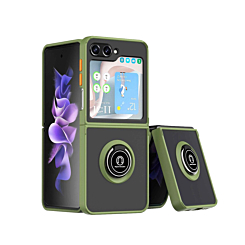 Hard PC Rear / Soft TPU Colorful Border Case with I - ring Holder for Galaxy Z Flip 6 / Z Flip 7 FE - NAVY GREEN (Only Ground Shipping)