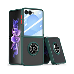 Galaxy Z Flip 7 Hard PC Rear / Soft TPU Colorful Border Case with I - ring Holder - DARK GREEN (Only Ground Shipping)