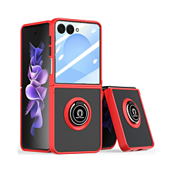 Galaxy Z Flip 7 Hard PC Rear / Soft TPU Colorful Border Case with I - ring Holder - RED (Only Ground Shipping)