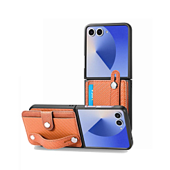 Wallet Case with Credit Card Holder Slot & Wristband - BROWN for Galaxy Z Flip 7 (Only Ground Shipping)