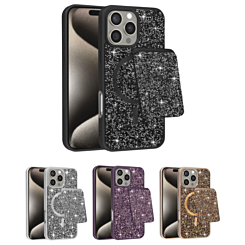 Magnetic Diamond Dual Layer Protection Case with Magnetic Card Slot for iPhone 16 Pro Max (Only Ground Shipping)