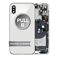 Grab the wholesale deals on the Back Housing Frame with small components pre-installed for iPhone X, Silver, OEM Pull B Grade.
