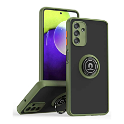 Galaxy A03s Hard PC Rear / Soft TPU Colorful Border Case with I-ring Holder - NAVY GREEN (Only Ground Shipping)