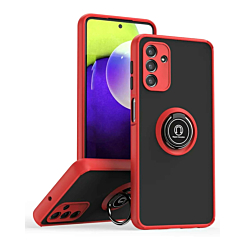 Galaxy A03s Hard PC Rear / Soft TPU Colorful Border Case with I-ring Holder - RED (Only Ground Shipping)