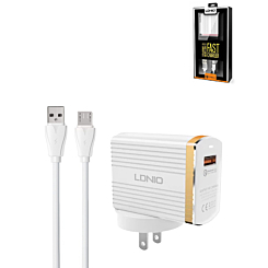 LDNIO A1302Q USB-A Wall Charger with USB A-M Cable (3ft) (18W) (Only Ground Shipping)