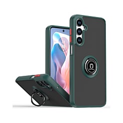 Hard PC Rear / Soft TPU Colorful Border Case with I-ring Holder - DARK GREEN for Galaxy A16 (Only Ground Shipping)