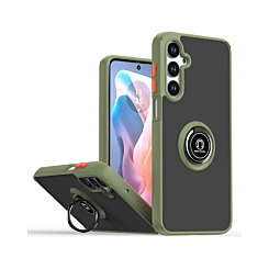 Hard PC Rear / Soft TPU Colorful Border Case with I-ring Holder - NAVY GREEN for Galaxy A16 (Only Ground Shipping)