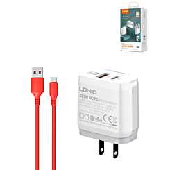 LDNIO A2421C QC3.0+PD USB A+C Wall Charger with USB A-C Cable (3ft) (22W) (Only Ground Shipping)