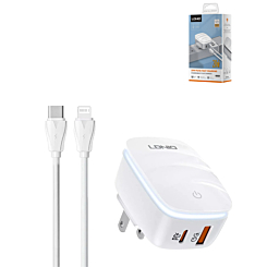 LDNIO A2425C QC3.0+PD Lamp USB A+C Wall Charger with USB C-L Non-MFI Cable (3ft) (20W) (Only Ground Shipping)