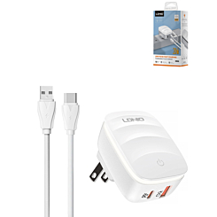 LDNIO A2425C QC3.0+PD Lamp USB A+C Wall Charger with USB A-C Cable (3ft) (20W) (Only Ground Shipping)