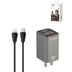 LDNIO A2527C Foldable US Plug Fast Charger USB C-L (30W) (3ft) (Only Ground Shipping)