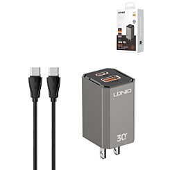 LDNIO A2527C Foldable USB A+C Adapter with USB C-C  Charging Cable (3ft) (30W) (Only Ground Shipping)