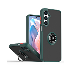 Hard PC Rear / Soft TPU Colorful Border Case with I-ring Holder - NAVY GREEN for Galaxy A26 (Only Ground Shipping)