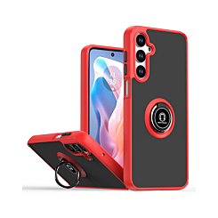 Hard PC Rear / Soft TPU Colorful Border Case with I-ring Holder - RED for Galaxy A26 (Only Ground Shipping)