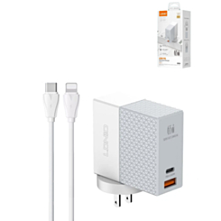 LDNIO A2620C USB A+C Wall Charger with USB C-C Non-MFI Cable (3ft) (65W) (Only Ground Shipping)